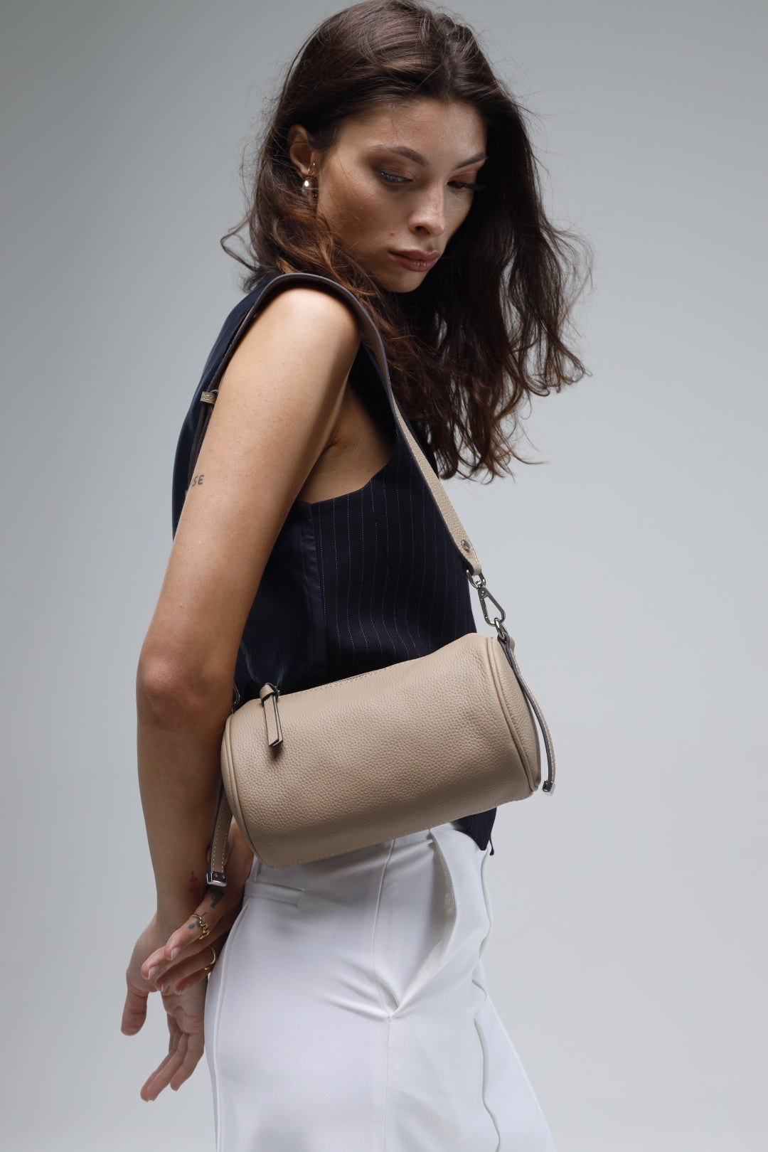 Barrel bag made of genuine leather