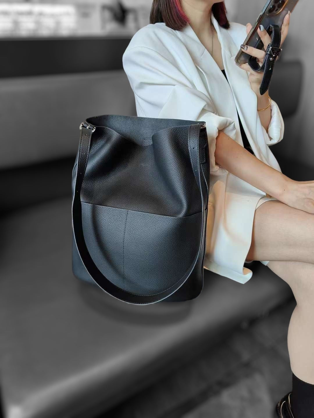 Genuine leather shopper bag